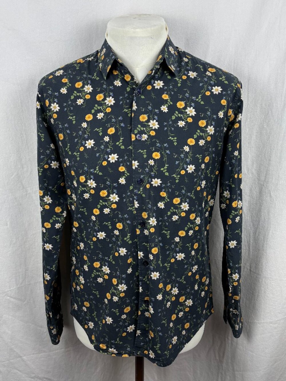 Tiger of Sweden Shirt Men's 41 16 Black Floral Print Cotton Slim Fit Long Sleeve